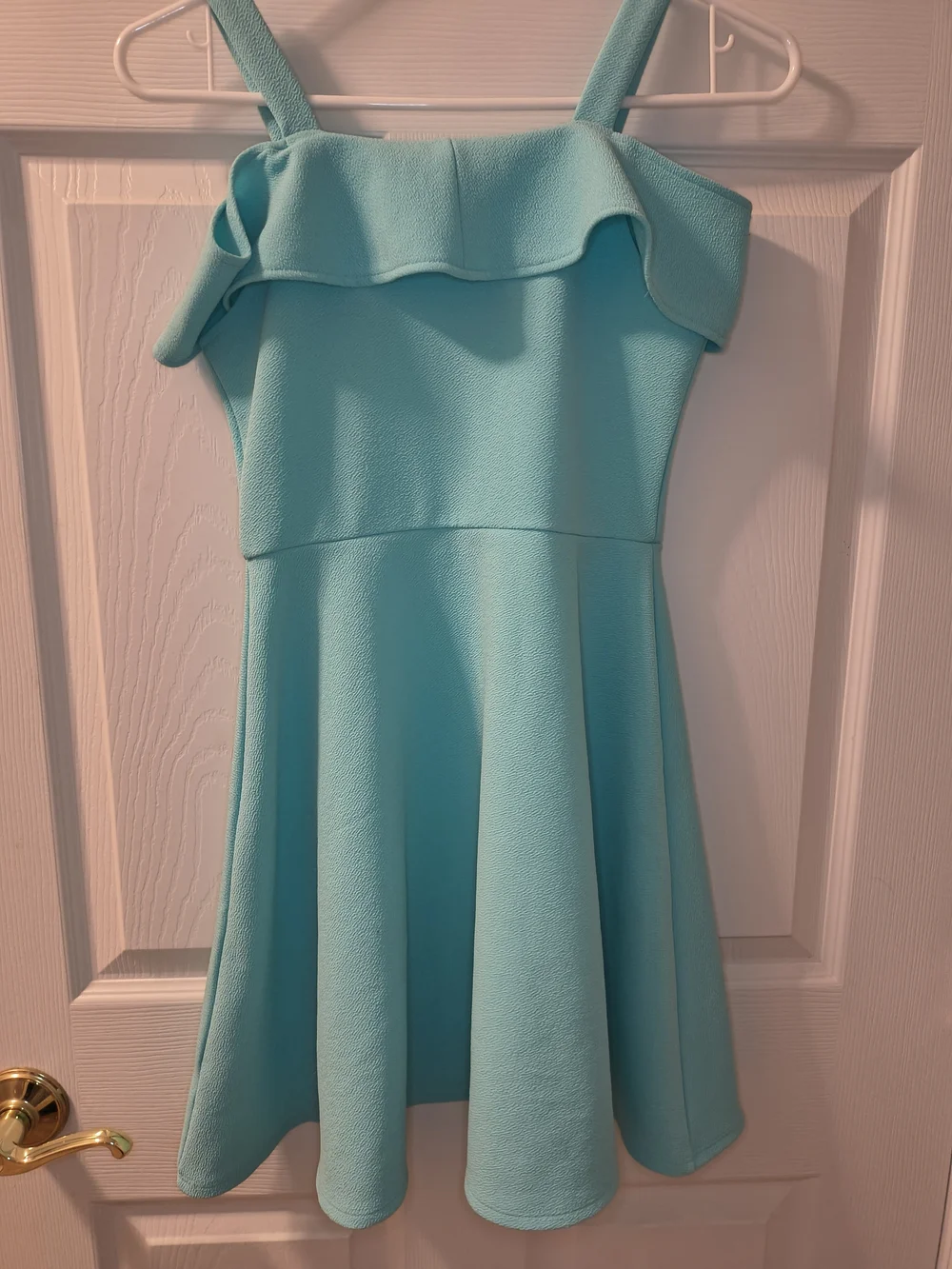 Place Aqua Ruffle Strap Fit & Flare Girls Dress Size Large